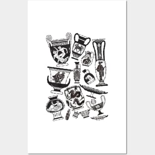 Ancient Greek Pottery - black and white Posters and Art